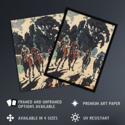 "Artery8 Horse Racing Scene Modern Artwork Jockeys Bold Wall Art Print in Beige - Size: W24"" x H32""" - thumbnail 2