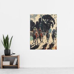 "Artery8 Horse Racing Scene Modern Artwork Jockeys Bold Wall Art Print in Beige - Size: W24"" x H32""" - thumbnail 4
