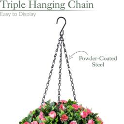 Christow Artificial Rose Topiary Balls UV Hanging Flower Plants 2 x 28cm in Pink - Size: 2 x 28 cm - thumbnail 4
