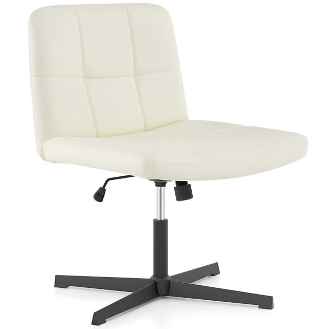 Costway Modern Criss Cross Chair PU Leather Upholstered Armless Cross Desk Chair in Beige - image 1