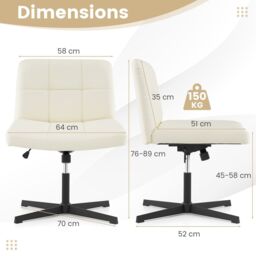 Costway Modern Criss Cross Chair PU Leather Upholstered Armless Cross Desk Chair in Beige - thumbnail 2