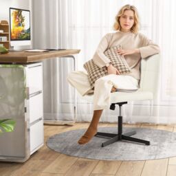 Costway Modern Criss Cross Chair PU Leather Upholstered Armless Cross Desk Chair in Beige - thumbnail 4