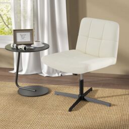 Costway Modern Criss Cross Chair PU Leather Upholstered Armless Cross Desk Chair in Beige - thumbnail 3