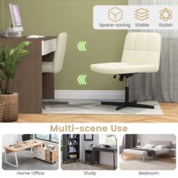 Costway Modern Criss Cross Chair PU Leather Upholstered Armless Cross Desk Chair in Beige - thumbnail 6