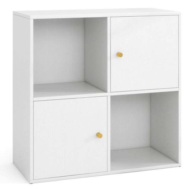 Costway 4-Cube Bookcase 3-Tier Bookshelf Storage Organizer w/2 Cabinets in White - image 1