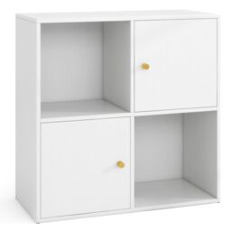 Costway 4-Cube Bookcase 3-Tier Bookshelf Storage Organizer w/2 Cabinets in White - thumbnail 1