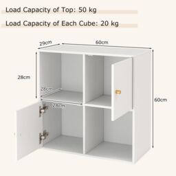 Costway 4-Cube Bookcase 3-Tier Bookshelf Storage Organizer w/2 Cabinets in White - thumbnail 2