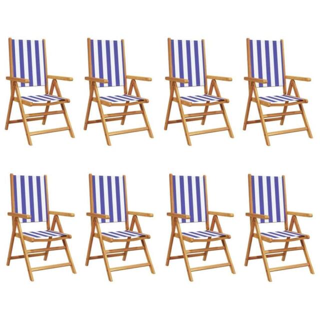 Berkfield Home Reclining Garden Chairs 8 pcs Blue & White Fabric & Solid Wood - image 1