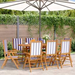 Berkfield Home Reclining Garden Chairs 8 pcs Blue & White Fabric & Solid Wood - thumbnail 2
