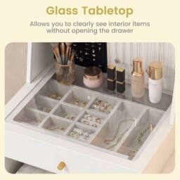 Costway Vanity Desk Set w/ Mirror & Lights Makeup Dressing Table w/ Stool in White - thumbnail 8