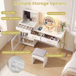 Costway Vanity Desk Set w/ Mirror & Lights Makeup Dressing Table w/ Stool in White - thumbnail 7