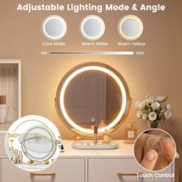 Costway Vanity Desk Set w/ Mirror & Lights Makeup Dressing Table w/ Stool in White - thumbnail 6
