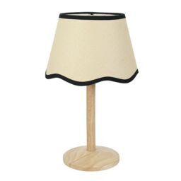 ValueLights Triston Natural Light Wood Stem Table Lamp with Scallop Trim Tapered Lamp Shade in Black - thumbnail 2