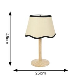 ValueLights Triston Natural Light Wood Stem Table Lamp with Scallop Trim Tapered Lamp Shade in Black - thumbnail 6