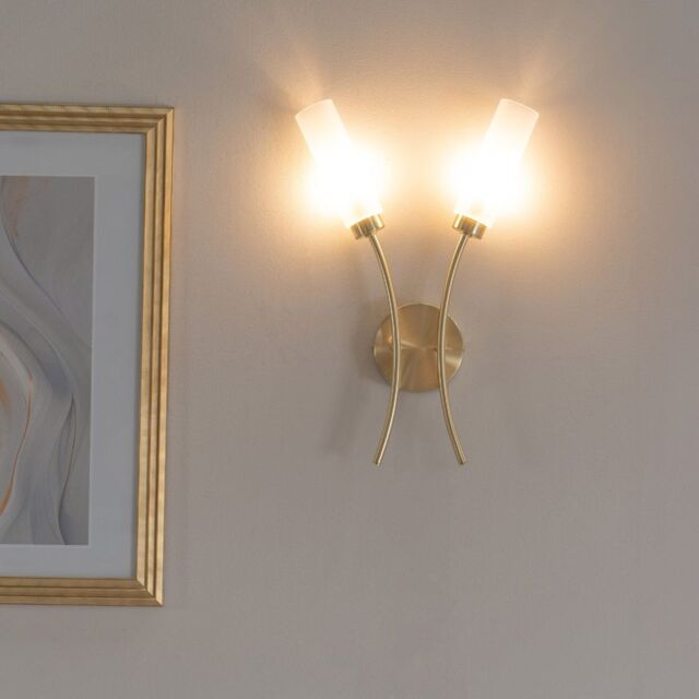 ValueLights Maya 2 Way Curved Upright Reed Shaded Wall Light in Gold - image 1