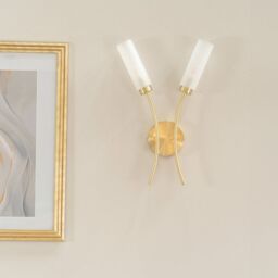 ValueLights Maya 2 Way Curved Upright Reed Shaded Wall Light in Gold - thumbnail 5