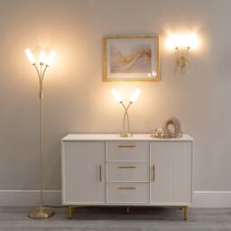 ValueLights Maya 2 Way Curved Upright Reed Shaded Wall Light in Gold - thumbnail 8