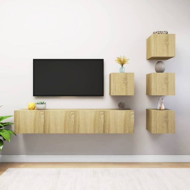 Berkfield Home 6 Piece TV Cabinet Set Sonoma Oak Engineered Wood in Brown - image 1