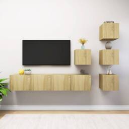 Berkfield Home 6 Piece TV Cabinet Set Sonoma Oak Engineered Wood in Brown - thumbnail 1