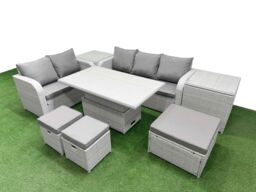 Fimous 8 Seater PE Rattan Wicker Garden Furniture Patio Conservatory Sofa Set w/ Adjustable Lifting Dining or Coffee Table 3 Seater Sofa Love Sofa 3 - thumbnail 2