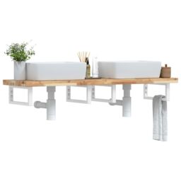 Berkfield Home Basin Shelf Wall Mounted Steel & Solid Wood Acacia in Brown