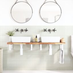 Berkfield Home Basin Shelf Wall Mounted Steel & Solid Wood Acacia in Brown - thumbnail 3