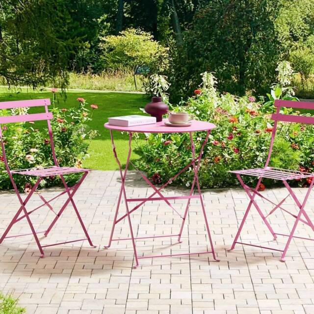 Wyld and Coco 3-Piece Pink Metal Folding Bistro Set - image 1