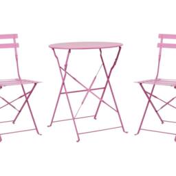Wyld and Coco 3-Piece Pink Metal Folding Bistro Set - thumbnail 2