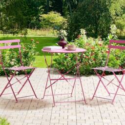 Wyld and Coco 3-Piece Pink Metal Folding Bistro Set - thumbnail 1