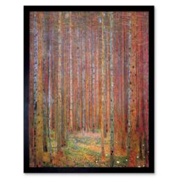 "Wee Blue Coo Klimt Tannenwald I Fir Forest Living Room 12x16"" Framed Wall Art Print in Brown - Size: W12"" x H16""" - thumbnail 1