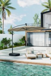 Garden Sanctuary 3m Lighted Garden Parasol with Crank Lift System with Plastic Base in Beige - thumbnail 3