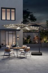 Garden Sanctuary 3m Lighted Garden Parasol with Crank Lift System with Plastic Base in Beige - thumbnail 2