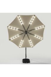 Garden Sanctuary 3m Lighted Garden Parasol with Crank Lift System with Plastic Base in Beige - thumbnail 5