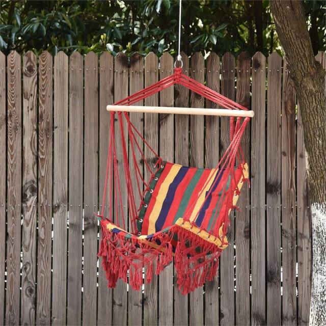 EONLION Hammock Chair Swing Colourful Striped in Red - Size: 100 cm - image 1
