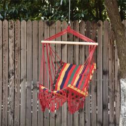 EONLION Hammock Chair Swing Colourful Striped in Red - Size: 100 cm - thumbnail 1