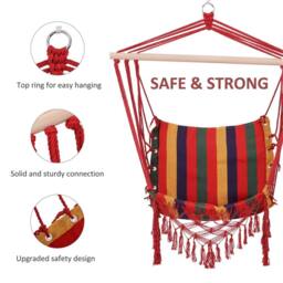 EONLION Hammock Chair Swing Colourful Striped in Red - Size: 100 cm - thumbnail 3