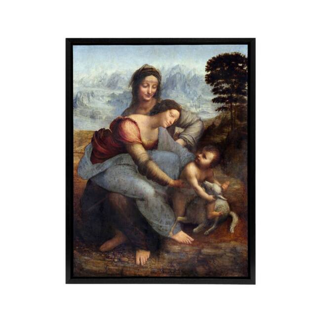 "Artery8 Virgin & Child Saint Anne da Vinci Black Framed Canvas Wall Art in Brown - Size: W12"" x H16""" - image 1