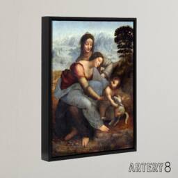 "Artery8 Virgin & Child Saint Anne da Vinci Black Framed Canvas Wall Art in Brown - Size: W12"" x H16""" - thumbnail 2