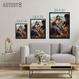 "Artery8 Virgin & Child Saint Anne da Vinci Black Framed Canvas Wall Art in Brown - Size: W12"" x H16""" - thumbnail 4