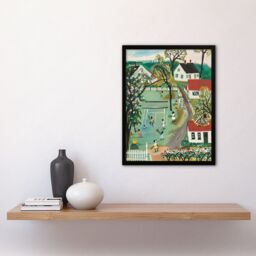 "Artery8 Colourful Tennis Game Houses & Trees Painting Framed Art Print in Green - Size: W12"" x H16""" - thumbnail 4