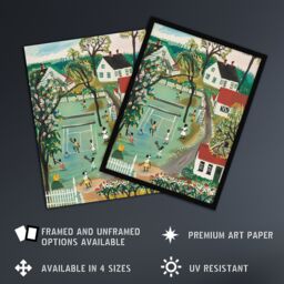 "Artery8 Colourful Tennis Game Houses & Trees Painting Framed Art Print in Green - Size: W12"" x H16""" - thumbnail 2