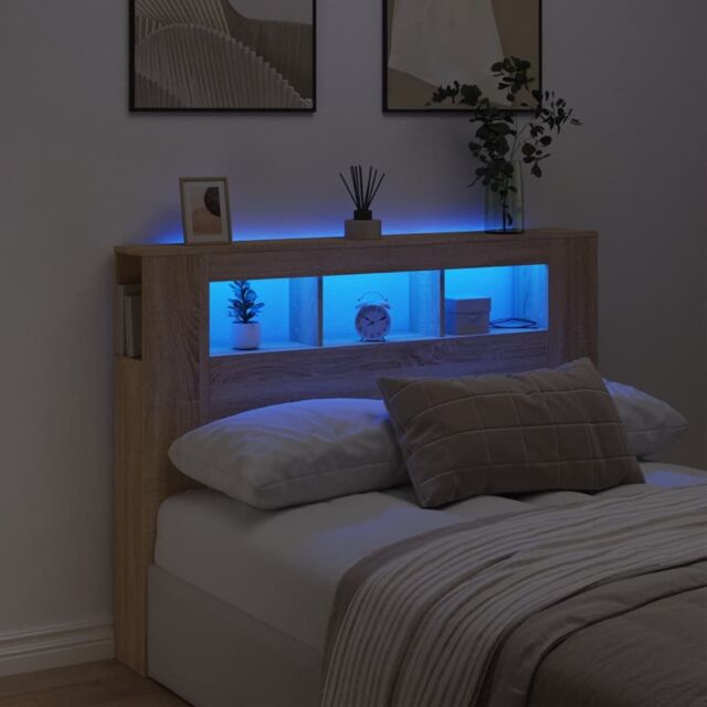 Berkfield Home LED Headboard Sonoma Oak 140x18.5x103.5 cm Engineered Wood in Brown - image 1