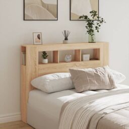 Berkfield Home LED Headboard Sonoma Oak 140x18.5x103.5 cm Engineered Wood in Brown - thumbnail 3