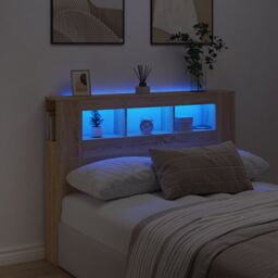Berkfield Home LED Headboard Sonoma Oak 140x18.5x103.5 cm Engineered Wood in Brown - thumbnail 1