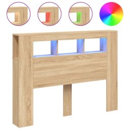 Berkfield Home LED Headboard Sonoma Oak 140x18.5x103.5 cm Engineered Wood in Brown - thumbnail 2