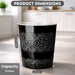 PAWNORA Black 9L Round Waste Bin Rubbish Paper Office Kitchen Home - Size: 100 cm - thumbnail 2