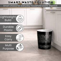 PAWNORA Black 9L Round Waste Bin Rubbish Paper Office Kitchen Home - Size: 100 cm - thumbnail 4