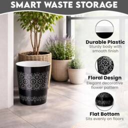 PAWNORA Black 9L Round Waste Bin Rubbish Paper Office Kitchen Home - Size: 100 cm - thumbnail 3