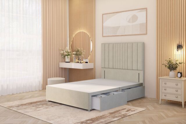 "Somnior Alexas Divan Divan Bed 4 Drawers with 54"" Floor Headboard Tweed Fabric in Natural - Size: Double" - image 1