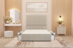 "Somnior Alexas Divan Divan Bed 4 Drawers with 54"" Floor Headboard Tweed Fabric in Natural - Size: Double" - thumbnail 4